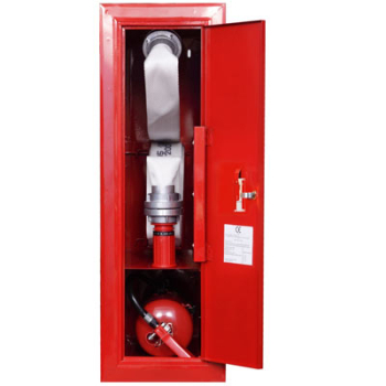 Hydrant wewnętrzny z wężem półsztywnym 25mm wykonanie boczne z miejscem na gaśnicę.